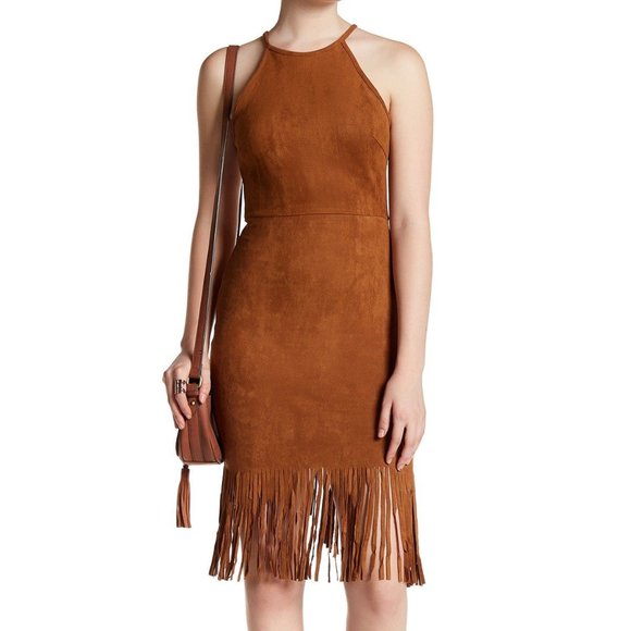Soprano Dresses & Skirts - Soprano Faux Suede Fringe Sheath Dress